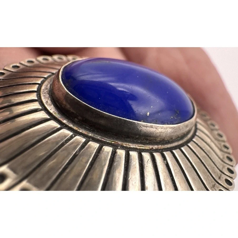 Navajo Sterling Silver Lapis Lazuli Concho Button Covers Pair 18g Vintage